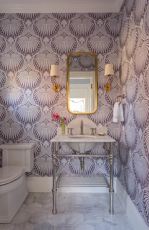 purple-farrow-and-ball-lotus-wallpaper-marble-washstand